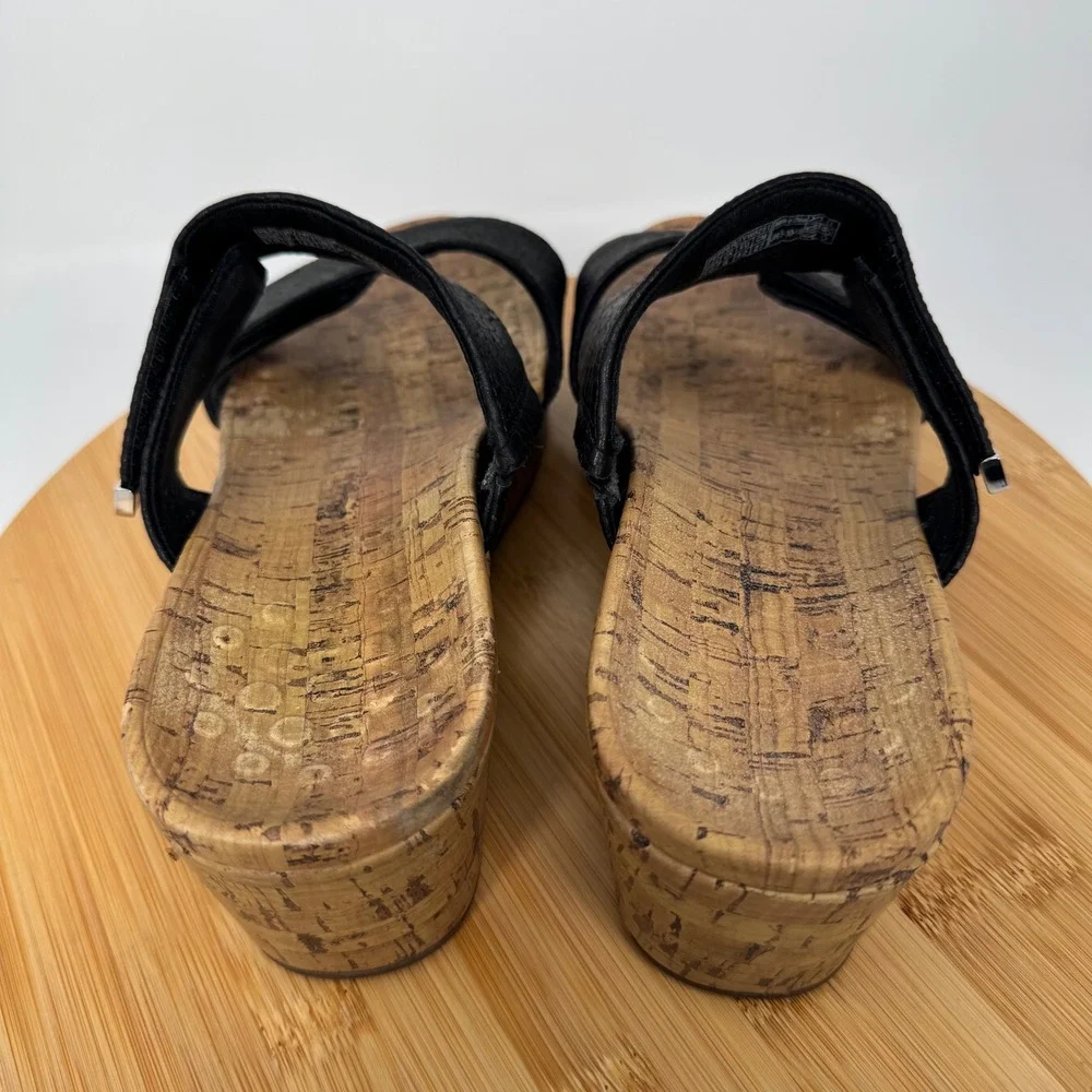 Vionic Pepper Black Snakeskin Leather Cork Wedge Slide Sandals TVW5251 Womens 10